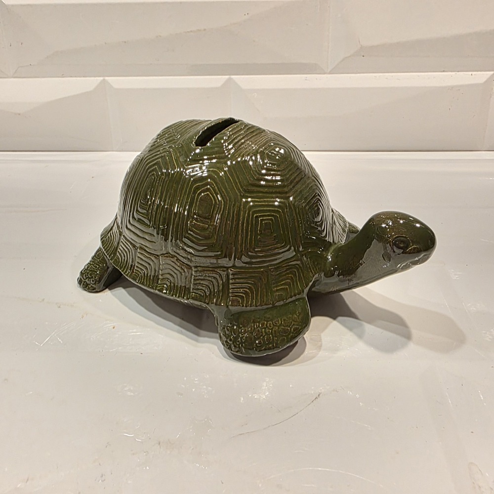 Vintage‎ Turtle Ceramic Bank Green Tortoise Sea Ceramic Has Stopper